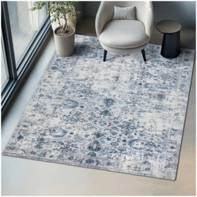 Tectake Vintage Rug Amara - Faded Design, Machine Washable, Short Pile & Non-Slip Underside 200 X 274cm - Blue