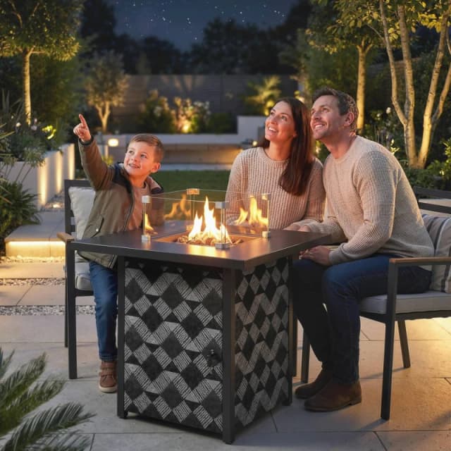 OUTSUNNY Square Propane Gas Fire Pit Table, Patio Heater with Lava Rocks in Black Unisex