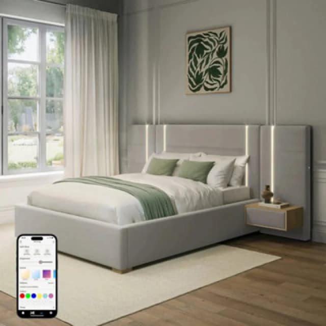 X Rocker Xr Living Amelia Ottoman King Hotel Bed With Bedside Tables And App Controlled Lights - Grey