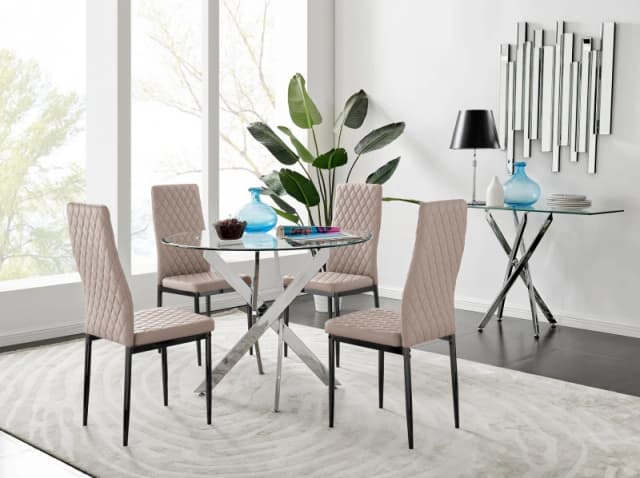 FurnitureboxUK FurnitureboxUK Novara 100cm Round Dining Table and 4 Milan Black Leg Chairs in Beige Beige One Size Unisex 5056542647192