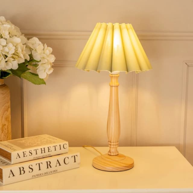 ValueLights Victoria Light Wood Candlestick Stem Table Lamp with Scallop Tapered Lamp Shade Pale Green