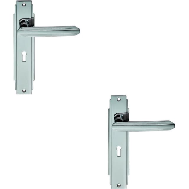 Loops 2x PAIR Line Detailed Handle on Lock Backplate 205 x 45mm Polished Chrome Multi