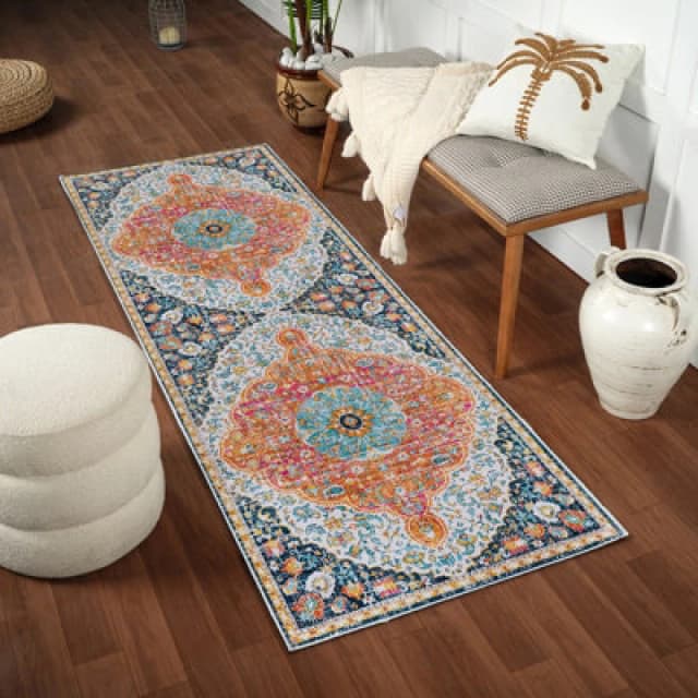 Livabliss Vintage Oriental Boho Bright Orange Wren Runner Rug 80 X 220 Cm - Easy Care, Non Shedding, Ideal For Hallway Or Beside The Bed