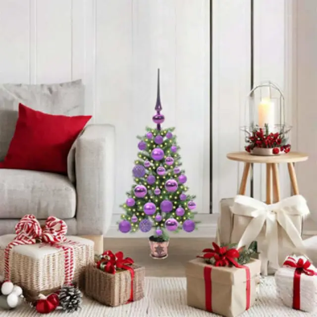 vidaXL Christmas Tree with 150 LEDs, Lilac Balls with Stand Green 65cm PE, Green 3396297