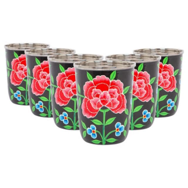Billy Can Hand-Painted Picnic Cups - 300ml - Carbon Peony Black