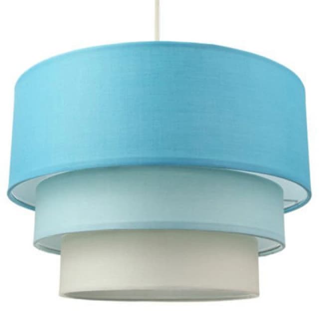 Happy Homewares Contemporary Round Triple Tier Teal/blue Cotton Fabric Pendant Light Shade