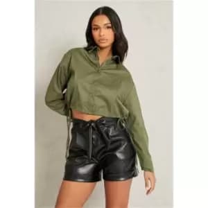 I Saw It First Khaki Crop Tie Detail Shirt - Green