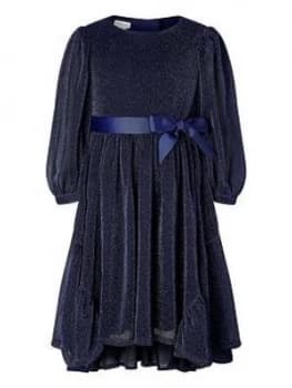 Monsoon Girls Sparkle Long Sleeve Dress - Navy