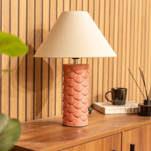 ValueLights Athena Coral Ceramic Shell Table Lamp Coral
