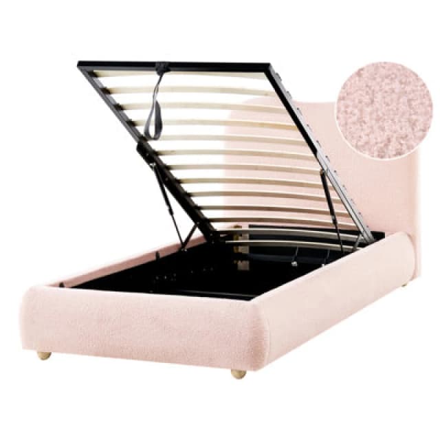 Beliani Ottoman Bed Boucle Blagnac 90 X 200 Cm (Eu Single) Pink