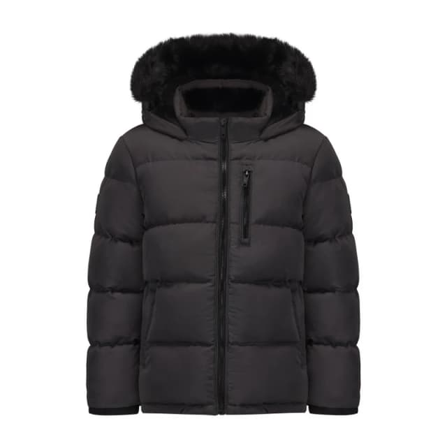 SoulCal Kids Double Zip Detachable Faux Fur Hood Fleece Lined Short Puffer Jacket Charcoal male 7-8 Years