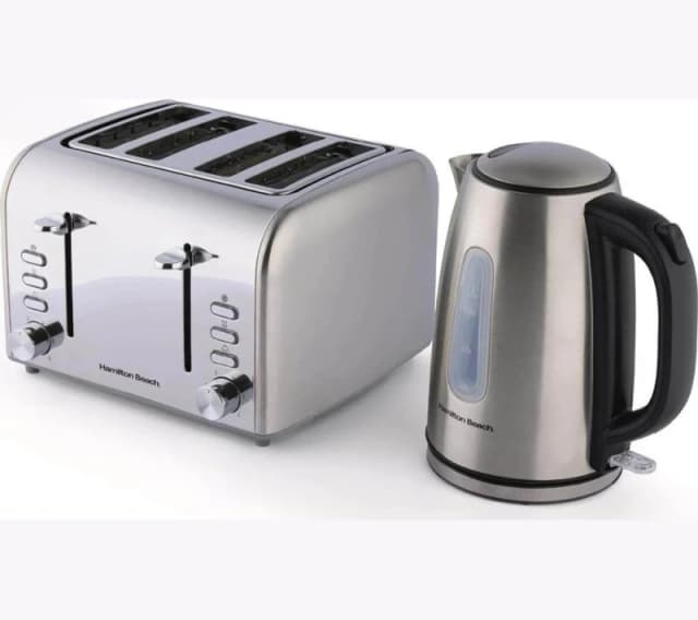 HAMILTON BEACH Rise Jug Kettle & 4-Slice Toaster Bundle - Silver/Grey 5060916372689