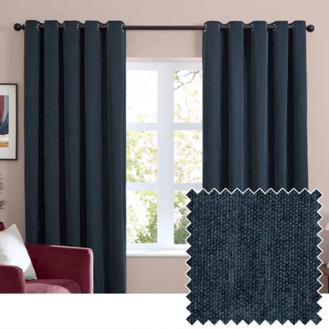Furn Soft Chenille Blackout Eyelet Curtain Pair in Navy Size: 117cm width x 137cm drop Navy Unisex 117cm width x 137cm drop