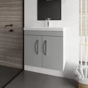 Nuie - Athena Wall Hung 2-Door Vanity Unit with Basin-2 600mm Wide - Gloss Grey Mist