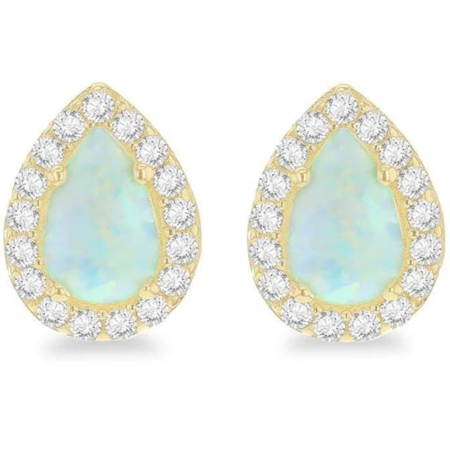 Be You 9ct Gold Teardrop Halo Opal with CZ Stud Earrings Yellow Gold female One Size