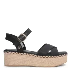 Tommy Hilfiger Shiny Jute Flatform Sandals In Black - Size 37