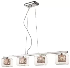 Spring 4 Light Ceiling Pendant Bar Mesh Chrome, Copper, Glass Four, G9