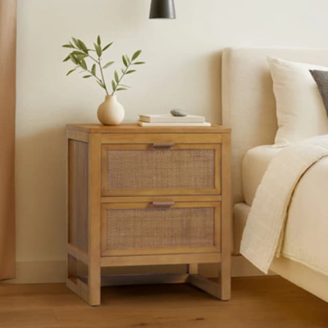 Teamson Home Hatteras Bedside Table 2 Drawer Nightstand, Natural