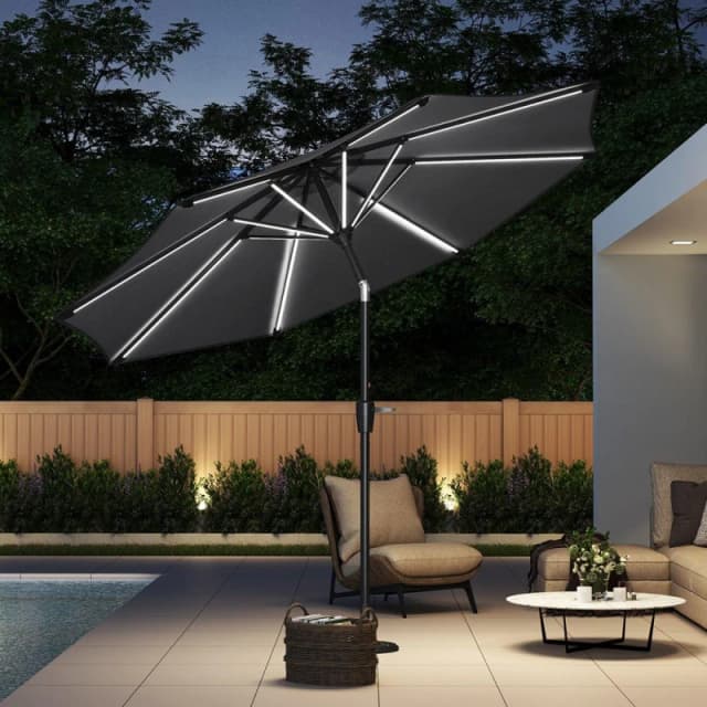 Breeins Large Solar LED Parasol without Base Dark Grey Grey unisex One size