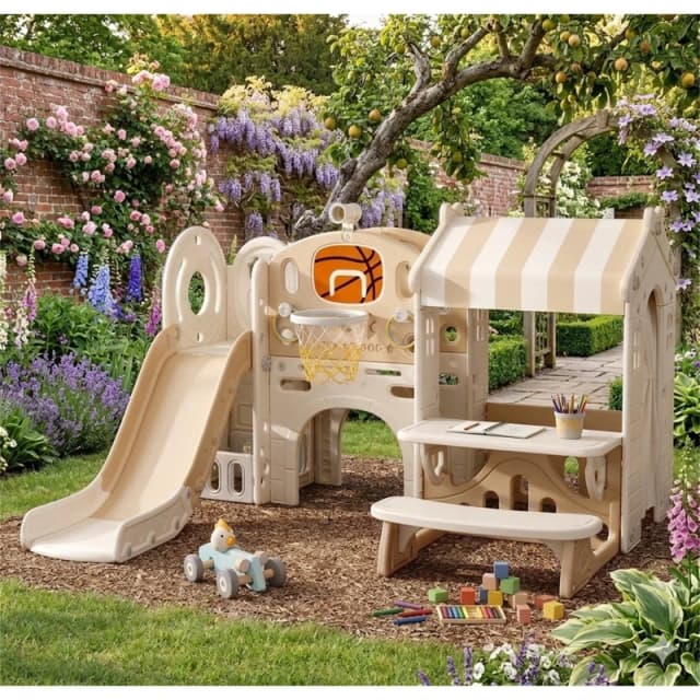 KIDKID Toddler Slide Climber Playhouse Combo Beige unisex One size