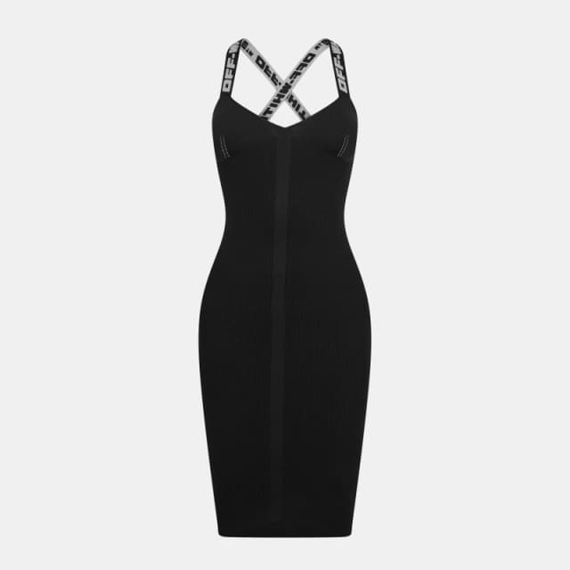 Off White Womens Ribbed Multiway Strap Midi Dress Black/Grey female 4 (3XS)