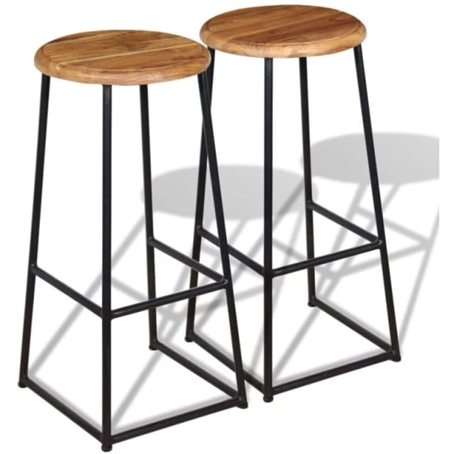 vidaXL 2x Solid Teak Bar Stools Industrial Kitchen Furniture Breakfast Seat
