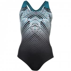 Slazenger Scoop Back Swimsuit Ladies - Black/Aqua