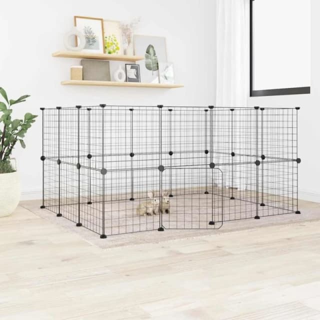 VIDAXL Vidaxl - 28-Panel Pet Cage with Door Black 35x35cm Steel 8720287190714