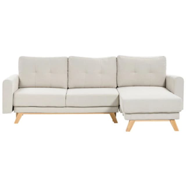 Beliani Sofa Bed 3 Seater Siro Fabric Light Beige With Storage Left Hand