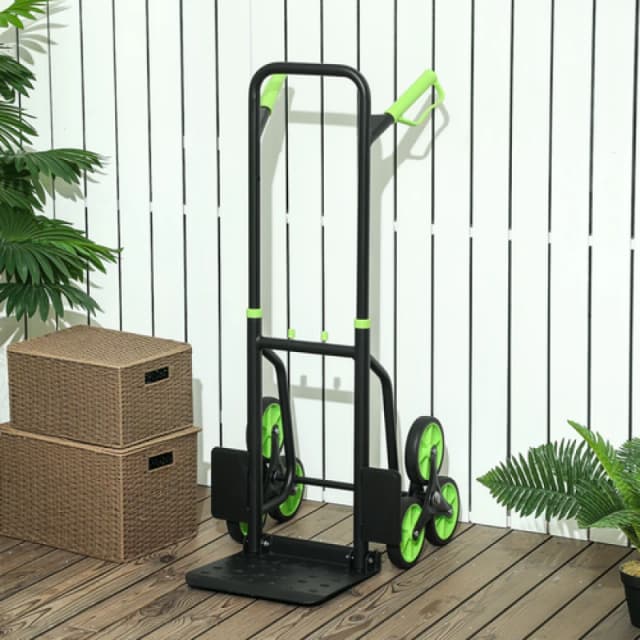 DURHAND Climbing Stairs Trolley Hand Trucks 6-Wheels Foldable Load Cart Steel, Green B71-029V00GN