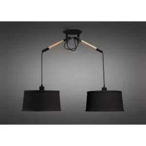 Nordica pendant light with Black lampshade 2 E27 bulbs, matt Black / beech with Black lampshade