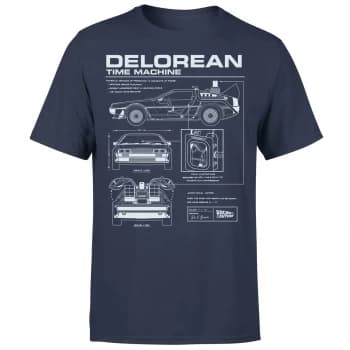 Back To The Future DeLorean Schematic T-Shirt - Navy - XS - Navy