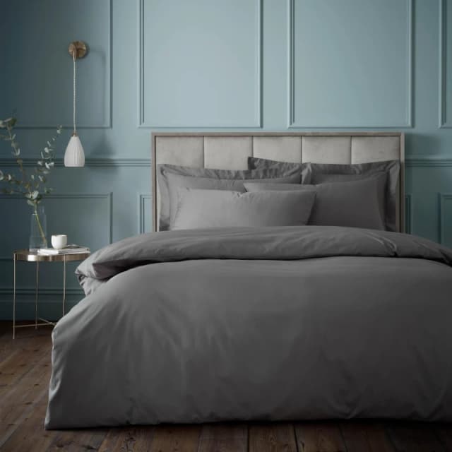 BIANCA Bianca Plain Dye 100% Egyptian Cotton 180 Thread Count Duvet Cover and Pillowcase Set, Charcoal, King BD/57496/R/KQS/CHC