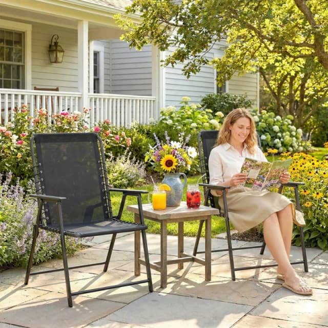 OUTSUNNY Folding Garden Chairs, Outdoor Chairs Set of 2, Black Unisex