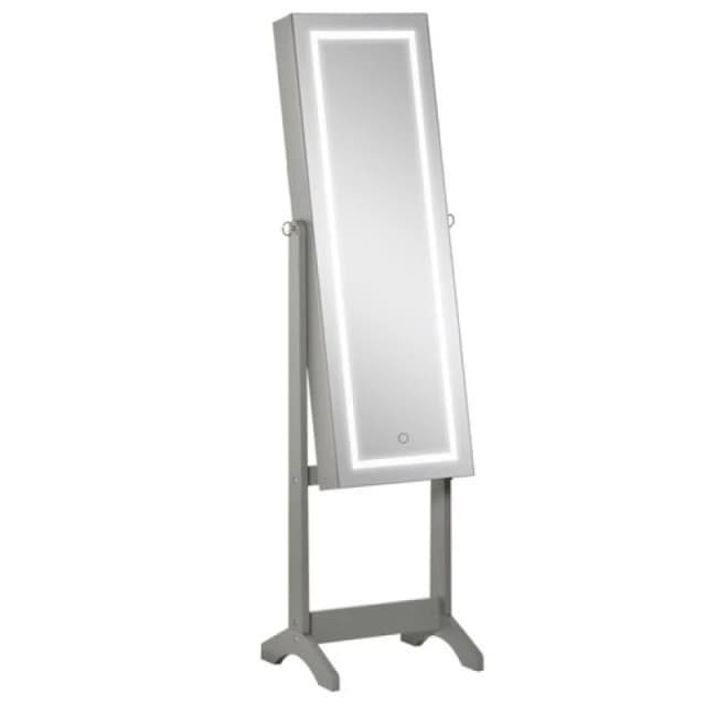 Homcom Mirrored Jewellery Cabinet W/ LED Light Lockable Jewellery Armoire Grey 831-463V80GY