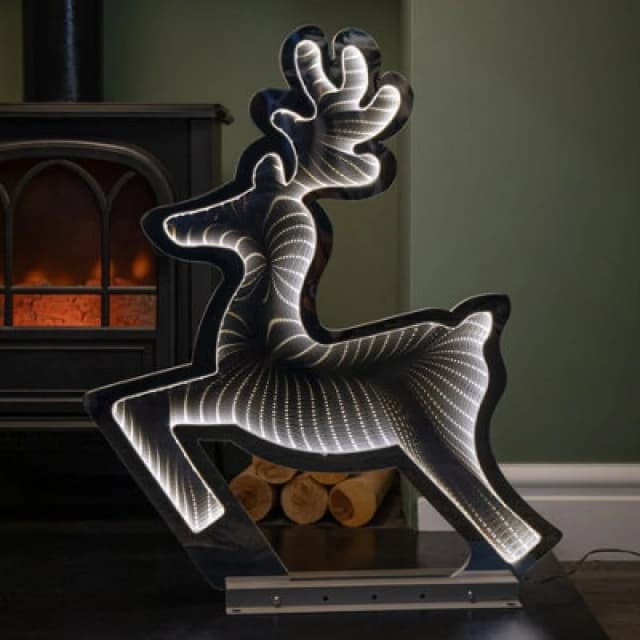 Samuel Alexander 60Cm Infinity Light Up Leaping Reindeer Christmas Decoration With Ice White Leds On Metal Base
