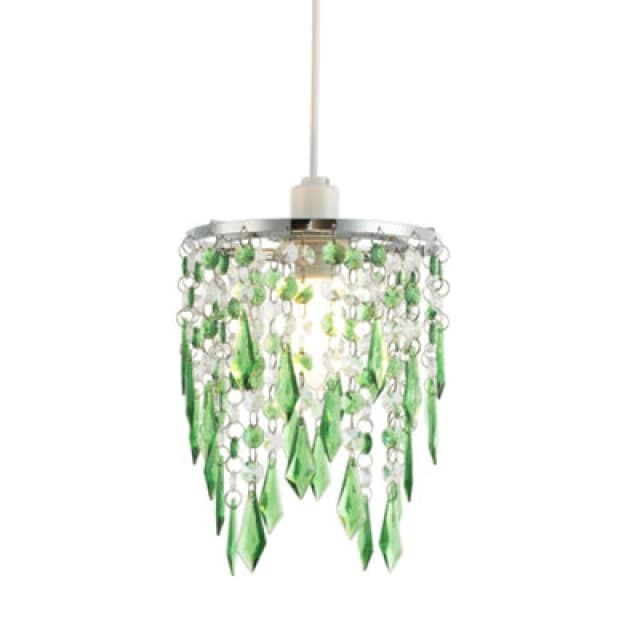 Happy Homewares Modern Waterfall Design Pendant Shade With Clear/emerald Acrylic Drops And Beads