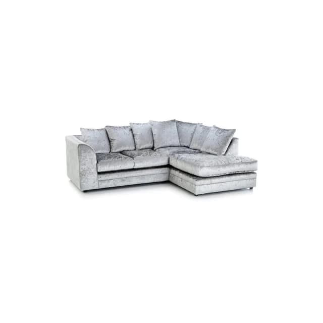 LUXURY LIFE Dylan Crushed Velvet Fabric Right Hand Facing Corner Sofa Silver