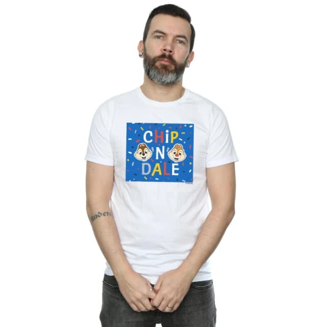 Disney Men Chip N Dale Blue Frame T-Shirt in White Size: Small White S Male 5059114356768