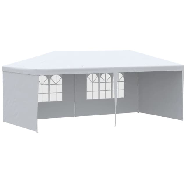Outsunny 6 x 3m Party Tent Gazebo Marquee Outdoor Patio Canopy Shelter with Windows and Side Panels White Aosom UK