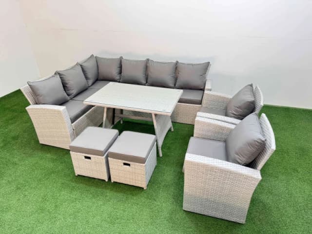 Fimous Garden Outdoor Rattan Furniture Set with 2 Small Footstools 10 Seater in Light Grey Light Grey Unisex