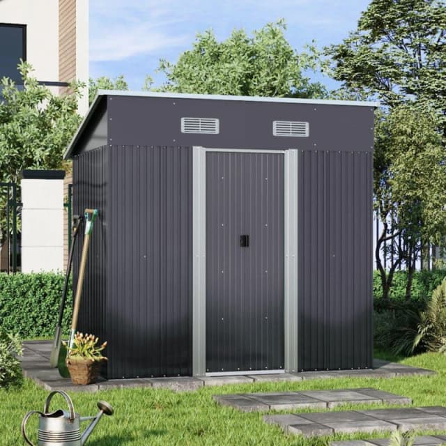 Breeins Outdoor 4x6fts Metal Storage Shed Black L