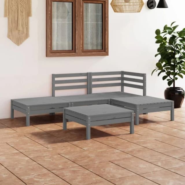 VIDAXL 5 Piece Garden Lounge Set Solid Pinewood Grey Vidaxl 8720286685068