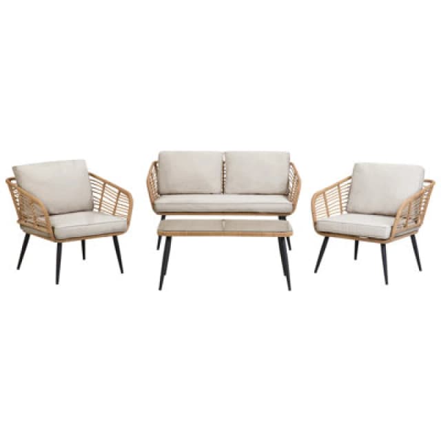 Beliani Garden Lounge Set With Table 4 Seater Corinth Ii Pe Rattan Natural