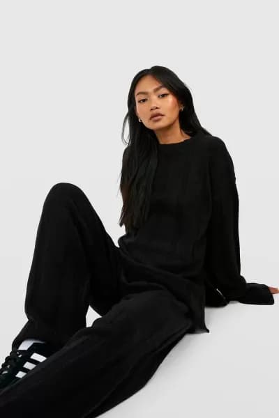 Soft Knit Wide Rib Jumper And Flares Knitted Co-ord