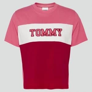 Tommy Jeans Womens Tjw Colorblock Stripe T-Shirt - Glamour Pink/Multi - L