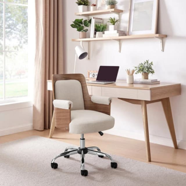 FurnitureboxUK FurnitureboxUK Hoomz Cream fabric and Wood Office Chair Cream One Size Unisex 5056657198756