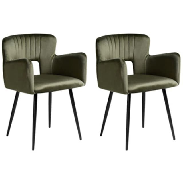 Beliani Set Of 2 Dining Chairs Sanilac Velvet Olive Green