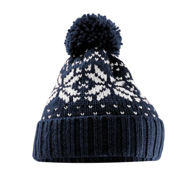 Beechfield Beechfield Fair Isle Snowstar Beanie in Mid Navy Mid Navy One Size Unisex 5063527288424