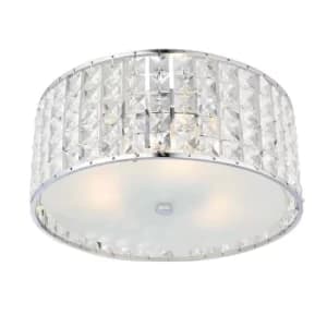 Belfont 3 Light Bathroom Flush Ceiling Light Chrome, Clear Crystal Detail IP44, G9
